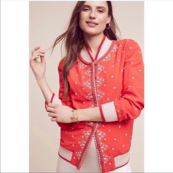 Anthropologie Jackets & Blazers - Anthropologie Conditions Apply Bomber Jacket Red Hand Stitched Size: L